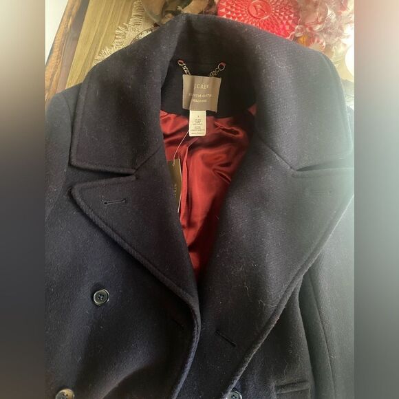 J Crew Stadium Cloth By Nello Gori Navy Blue Pea Coat  Womens Jacket Size 2 NEW - Picture 13 of 16